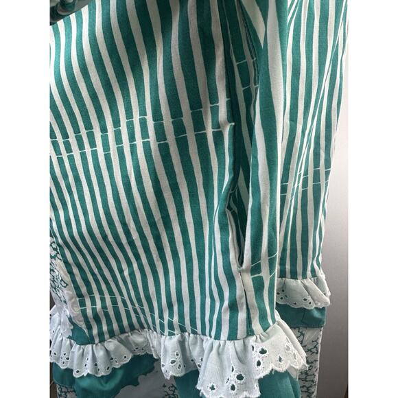 Vintage Tori Richard Floral Striped Muu Muu Ruffled Dress Green White Medium - Picture 12 of 16